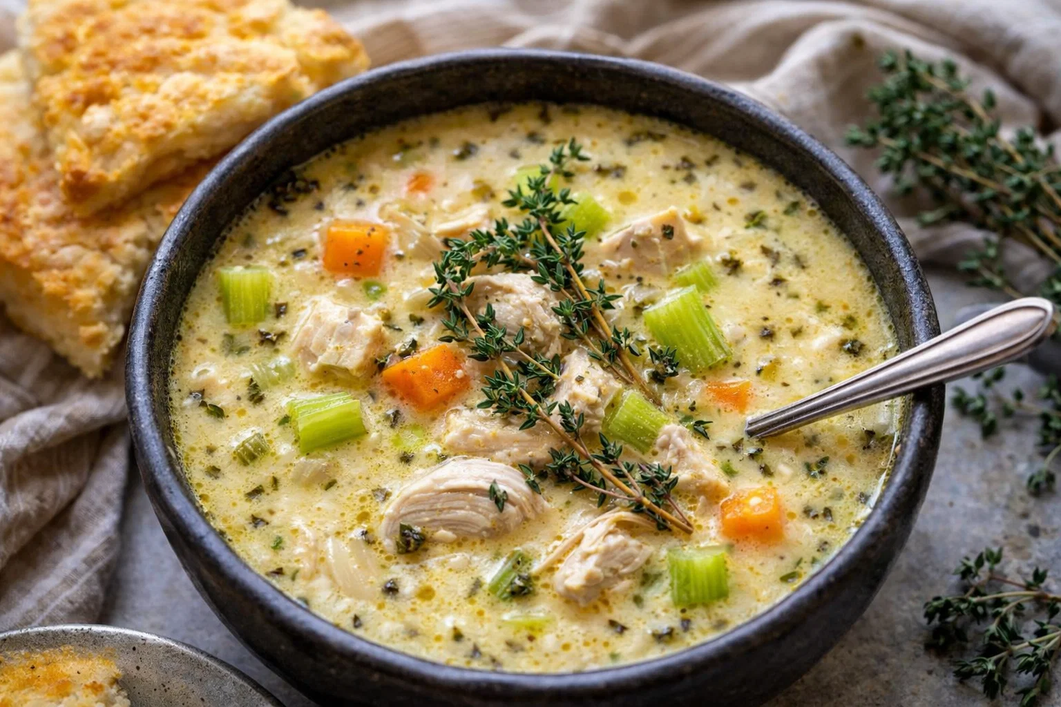 Cozy Creamy Keto Chicken Pot Pie Soup