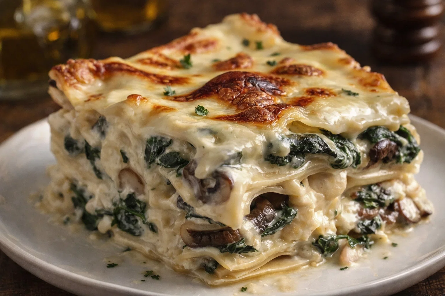 Easy Spinach  Mushroom White Lasagna