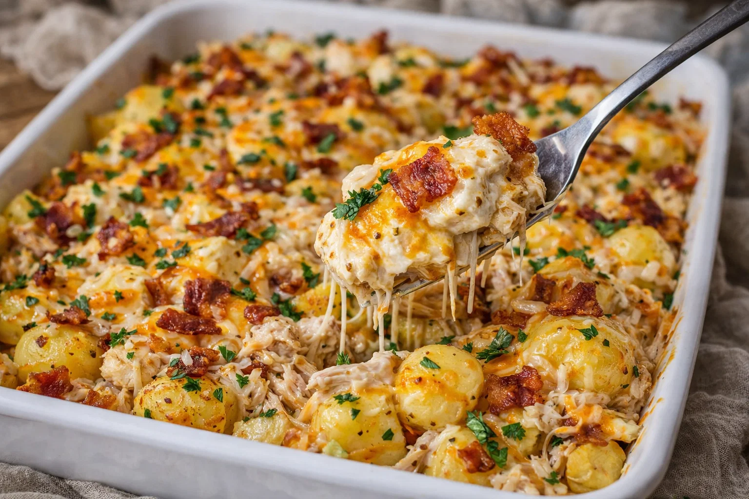 Cozy Loaded Potato Ranch Chicken Casserole