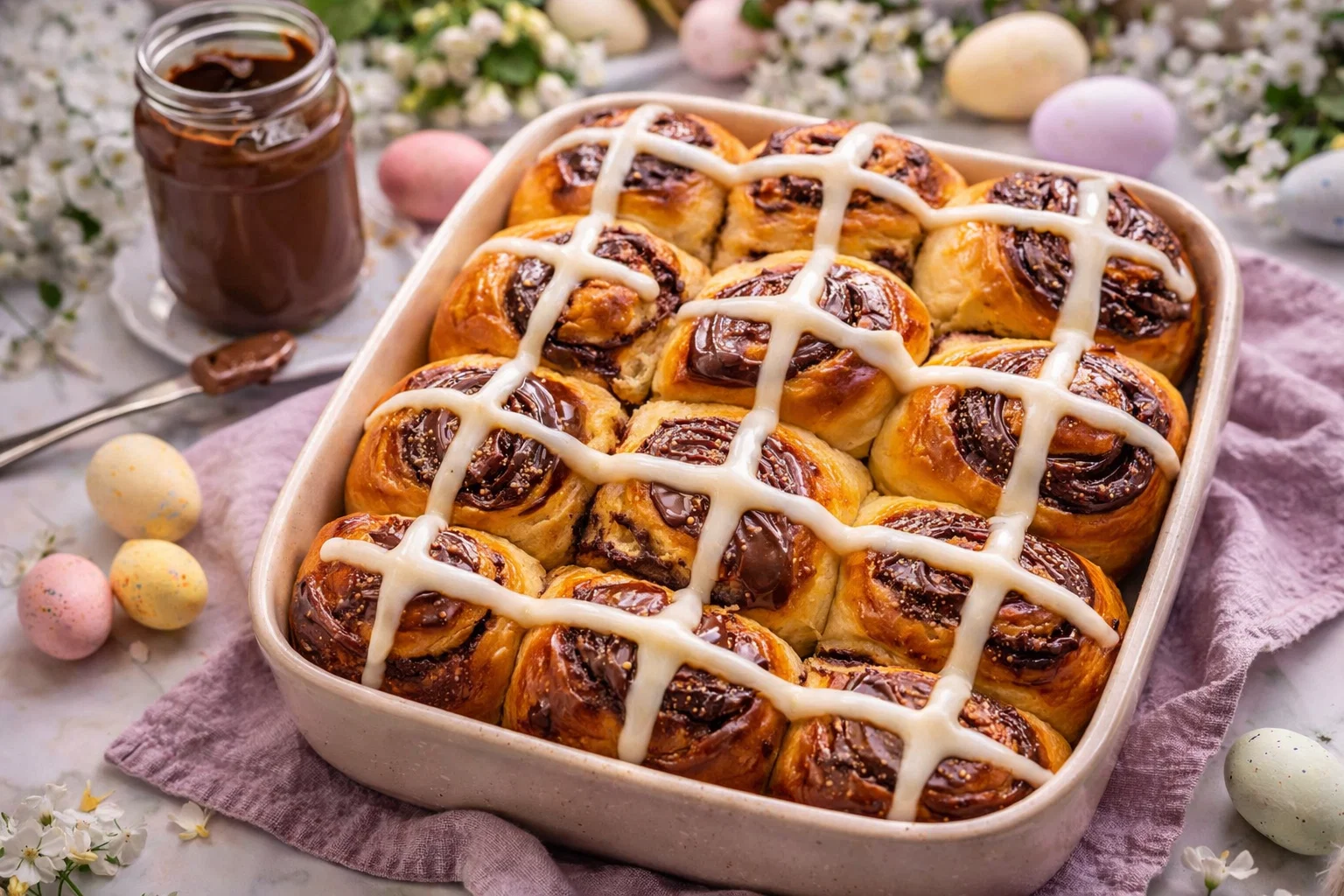 Classic Nutella Hot Cross Buns