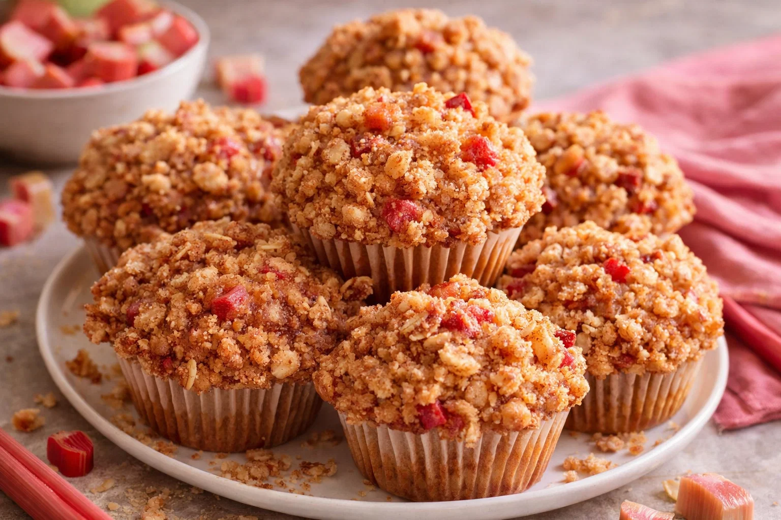 Buttery Rhubarb Crisp Muffins