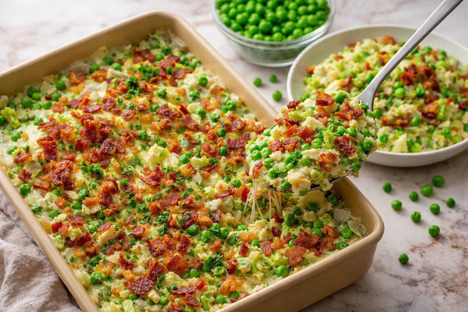 Swiss Cheese Pea Salad Casserole