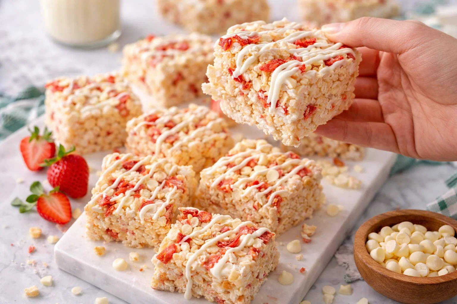 White Chocolate Strawberry Rice Krispie Treats