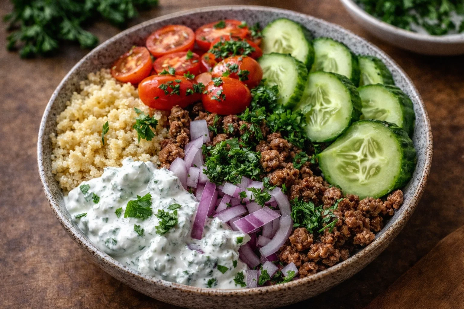 Easy Greek Ground Turkey Gyro Bowls