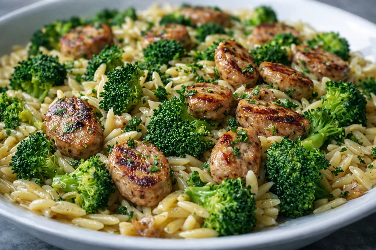 Easy Chicken Sausage Broccoli Orzo Meal