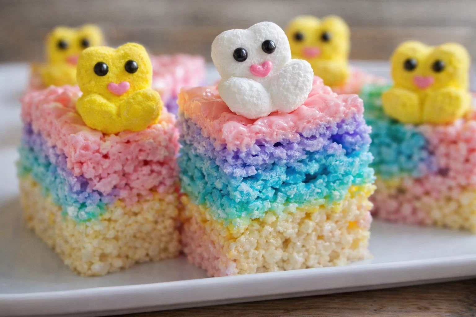 Fun Rainbow Peeps Rice Krispie Treats
