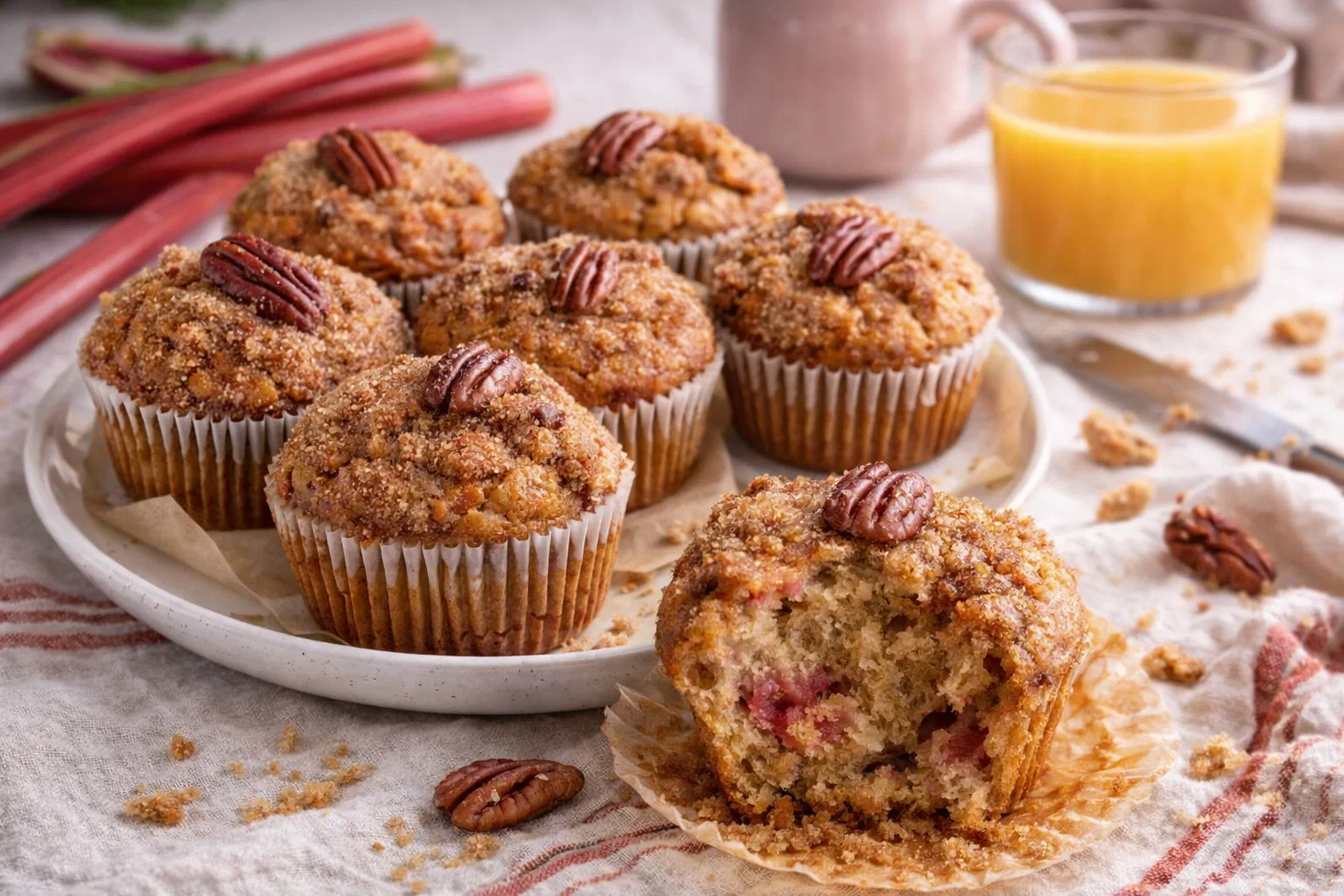 Moist Rhubarb Pecan Muffins