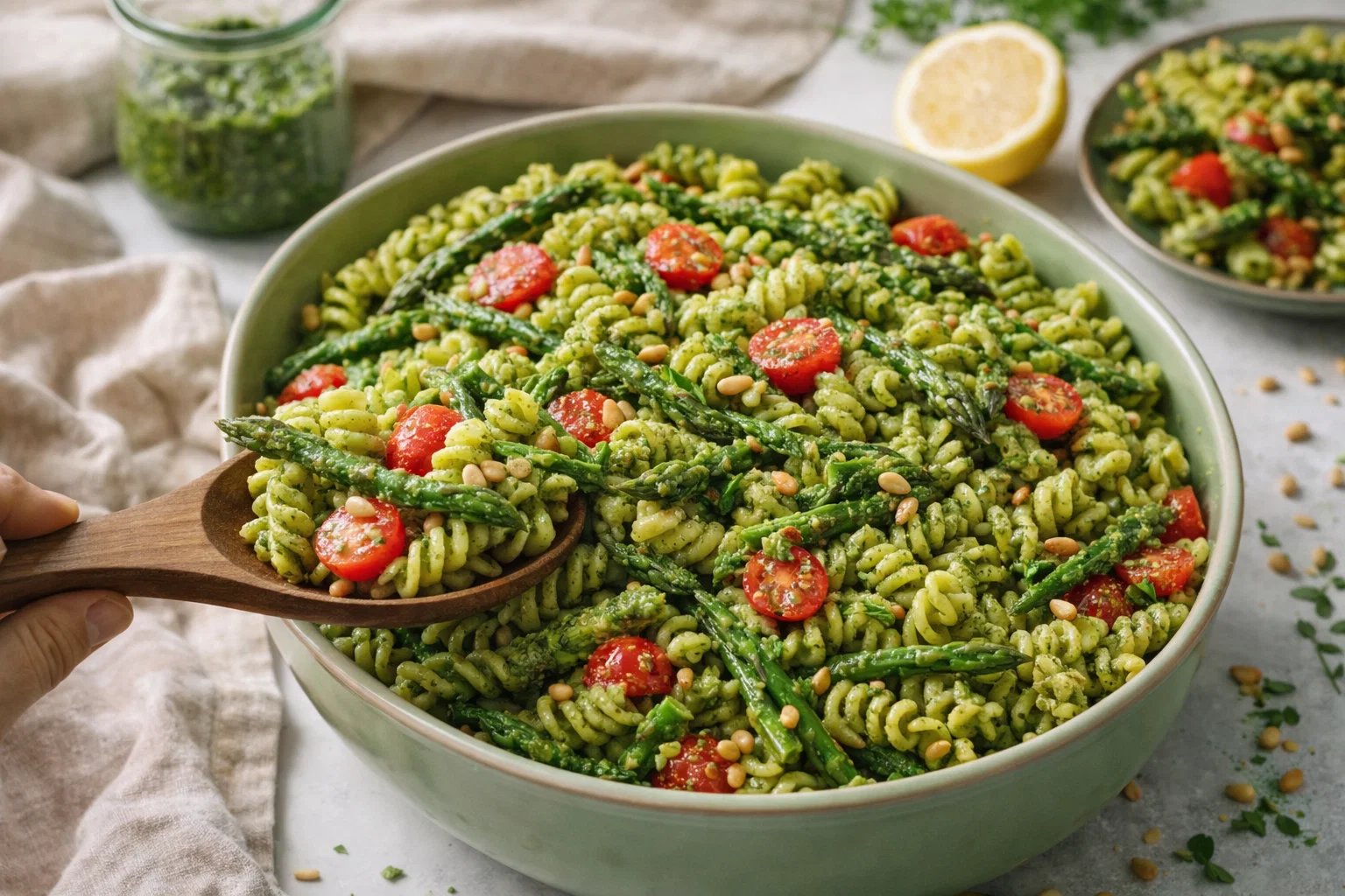 Dairy-Free Asparagus Pesto Pasta Salad