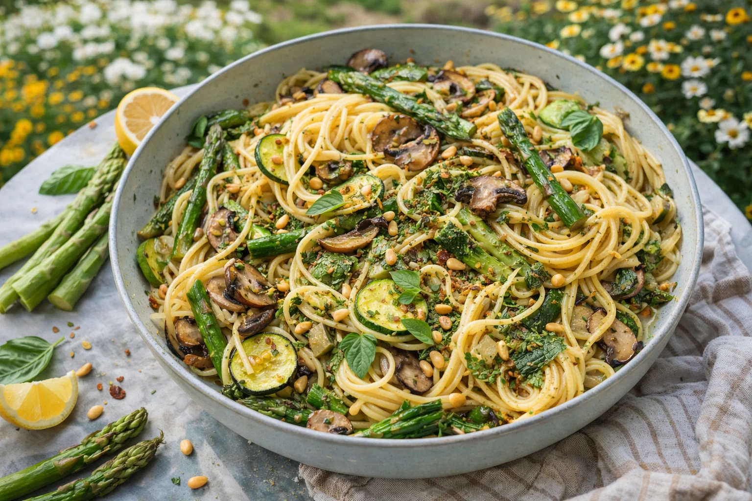 Simple Asparagus And Zucchini Pasta Salad