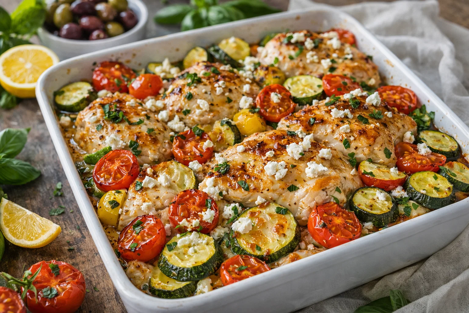 Easy Mediterranean Chicken Zucchini Bake Dinner
