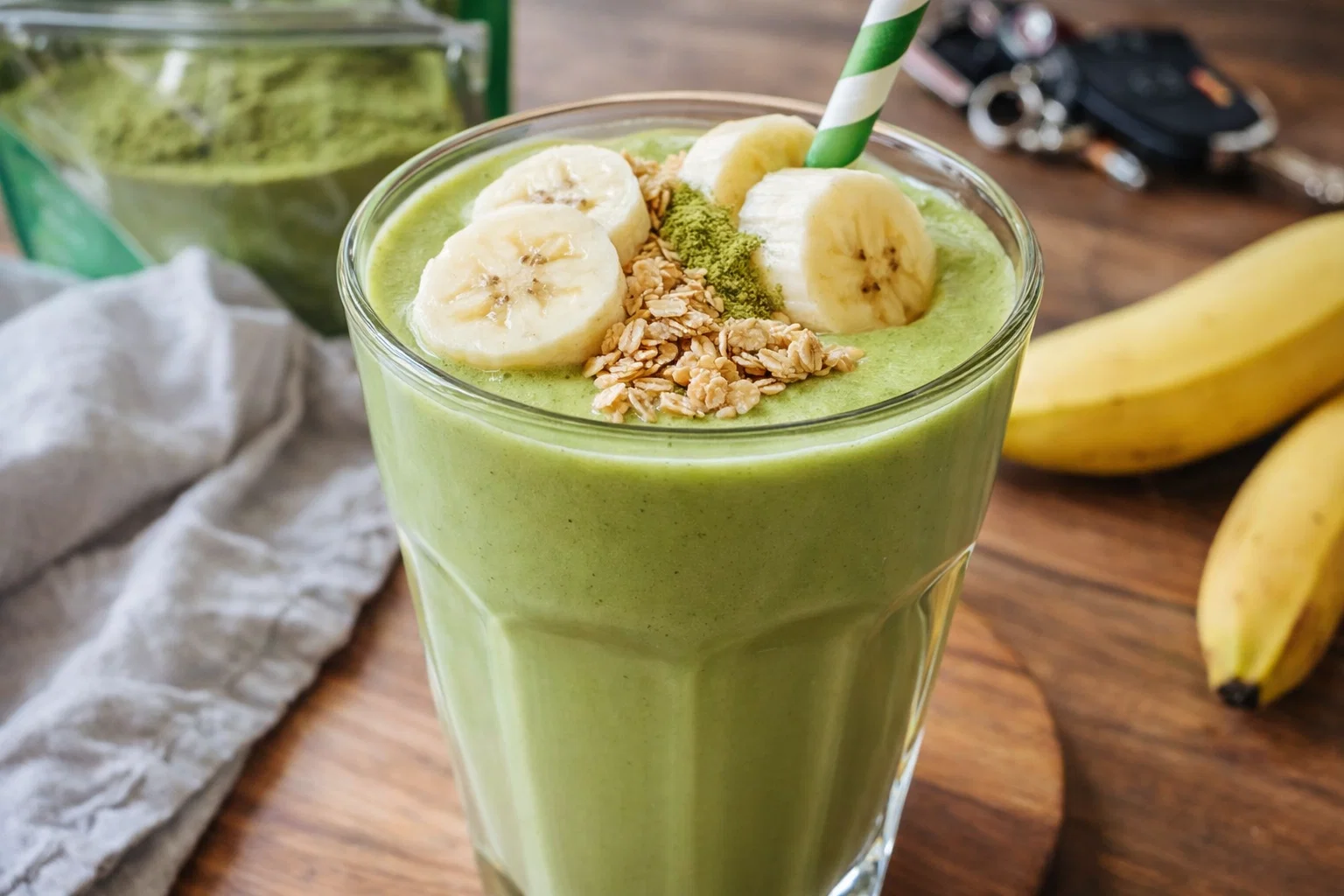 Tasty Banana Matcha Smoothie Energy Drink