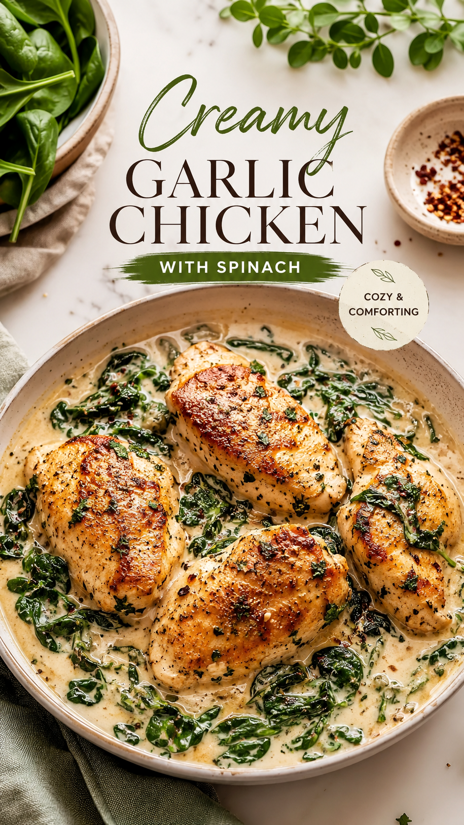 Creamy Garlic Spinach Chicken Recipe Easy One Pan Dinner Idea