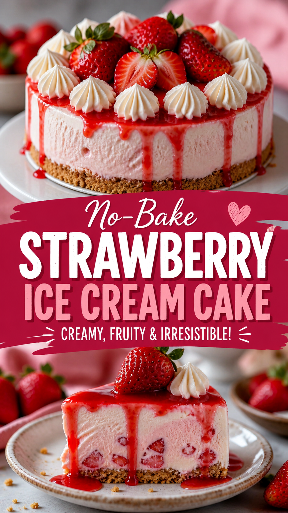 No-Bake Strawberry Ice Cream Cake Recipe  Easy Summer Strawberry Dessert