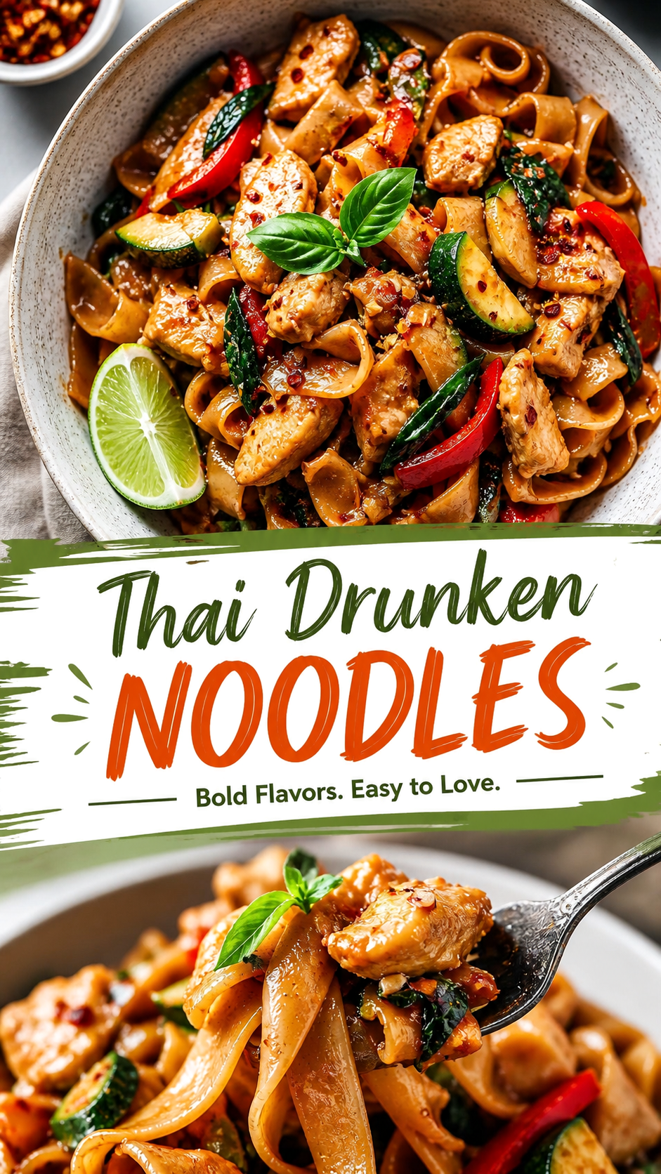 Thai Drunken Noodles with Chicken Easy Spicy Pad Kee Mao Recipe