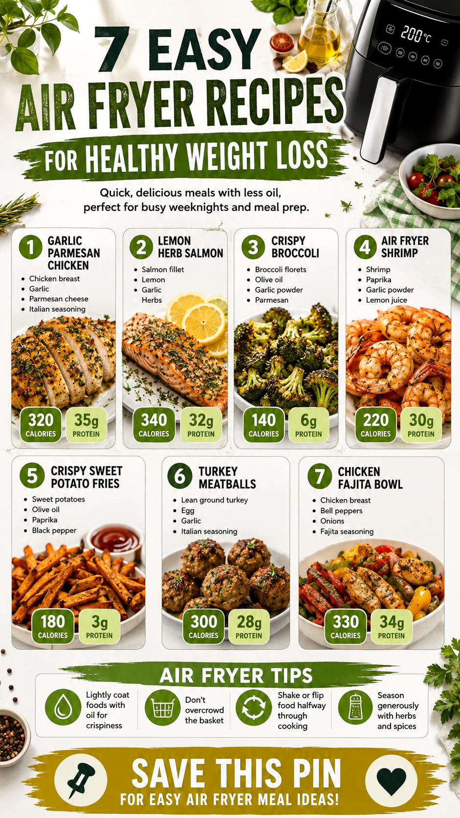 7 Easy Air Fryer Healthy Dinner Recipes for Weight Loss and High Protein Meals